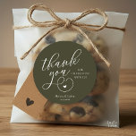 Cute Little Heart Wedding Gifts Thank You  Runder Aufkleber<br><div class="desc">Modern Wedding Minimal Thank You Gifts Classic favor Round Sticker,  in creative classy script,  cute little heart,  with bride and groom name and wedding date,  olive green theme.</div>