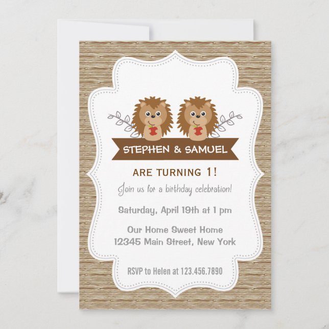 Cute Little Hedgehog Invitation d'anniversaire Woo (Devant)