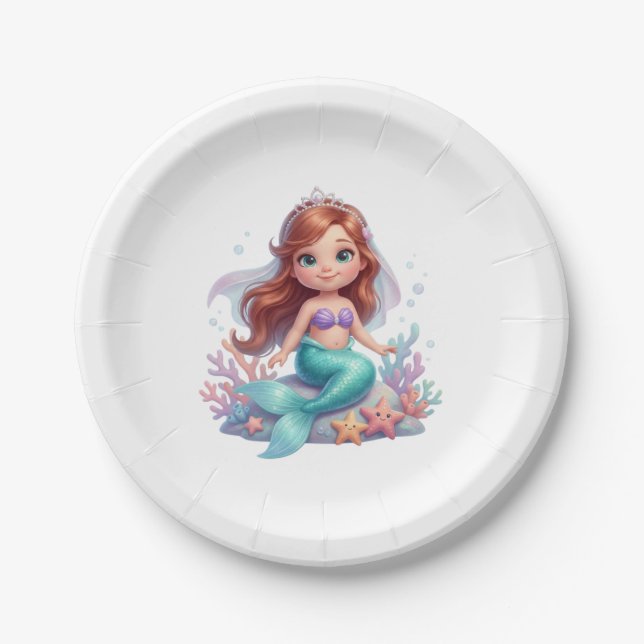 Cute Little Mermaid Baby Shower Paper Plates Pappteller (Vorderseite)