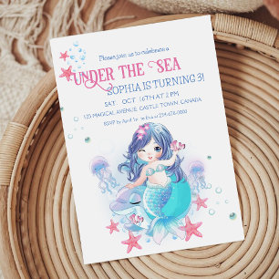 Cute Little Mermaid Invitation d'anniversaire