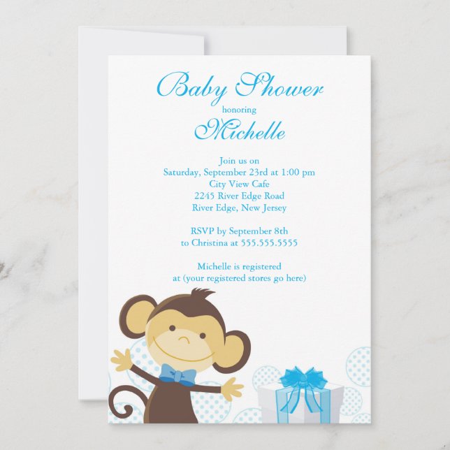 Cute Little Monkey Baby shower Invitation (Devant)