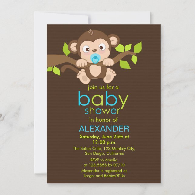 Cute Little Monkey Boy Invitation Baby shower (Devant)