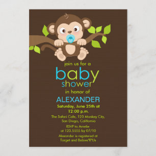 Cute Little Monkey Boy Invitation Baby shower