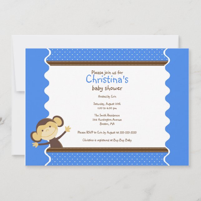 Cute Little Monkey Boy Invitation Baby shower (Devant)