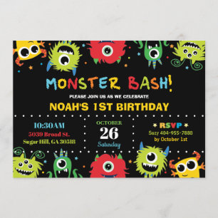 Cute Little Monster Bash Boy Invitation Anniversai