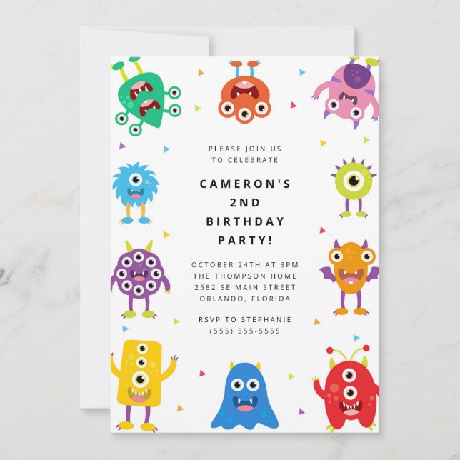 Cute Little Monster Kids Birthday Invitation (Devant)