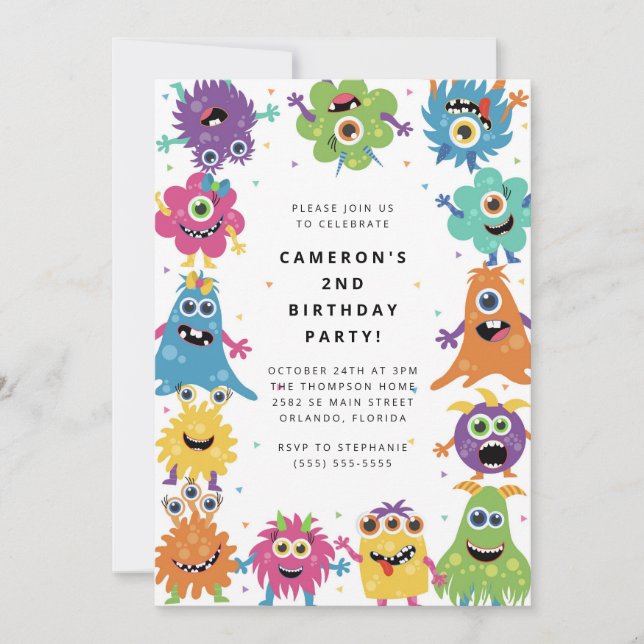 Cute Little Monster Kids Birthday Invitation (Devant)