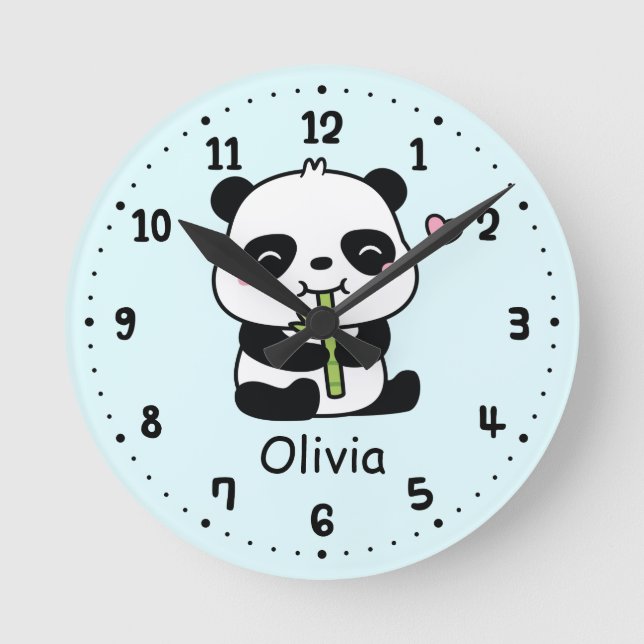 Cute Little Panda Bear and Bamboo, Kids Room Runde Wanduhr (Vorderseite)