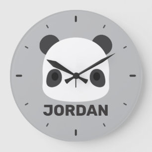 Cute Little Panda Bear with Personalized Name Große Wanduhr