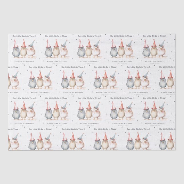Cute Little Party Birds Any Age Kids Birthday Seidenpapier (Vorderseite)