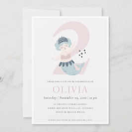 Cute Little Pink Blue Mermaid 2e Invitation d'anni