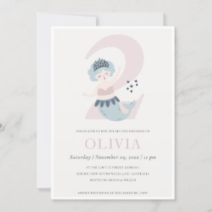 Cute Little Pink Blue Mermaid 2e Invitation d'anni