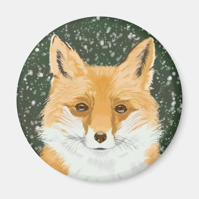 Cute Little Red Fox - in the snow.  Magnet (Vorne)