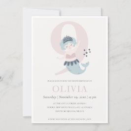 Cute Little Rose Blue Mermaid 9e Invitation d'anni