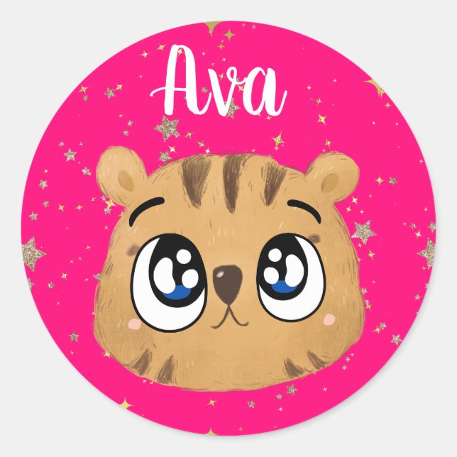 Cute little tiger gold start runder aufkleber (Vorderseite)
