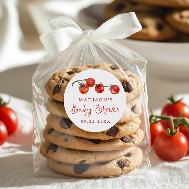 Cute Little Tomato Baby Shower Runder Aufkleber (Von Creator hochgeladen)