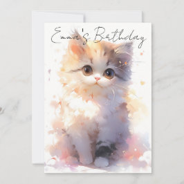 Cute Little Watercolor Cat Birthday Einladung