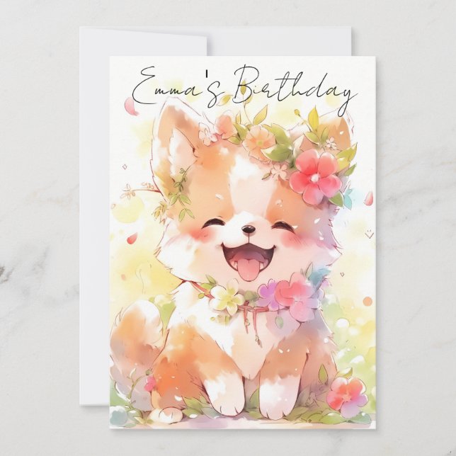 Cute little Watercolor Dog Birthday Einladung (Vorderseite)