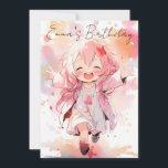 Cute little watercolor girl birthday einladung<br><div class="desc">A cute kawaii design to make your birthday Einladungen zu Ständen out and bring sparkles in your little girl's eyes. With customizable ballons and cupcakes.</div>