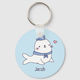 Cute Little White Seal Sailor Crew Name Keychain Schlüsselanhänger
