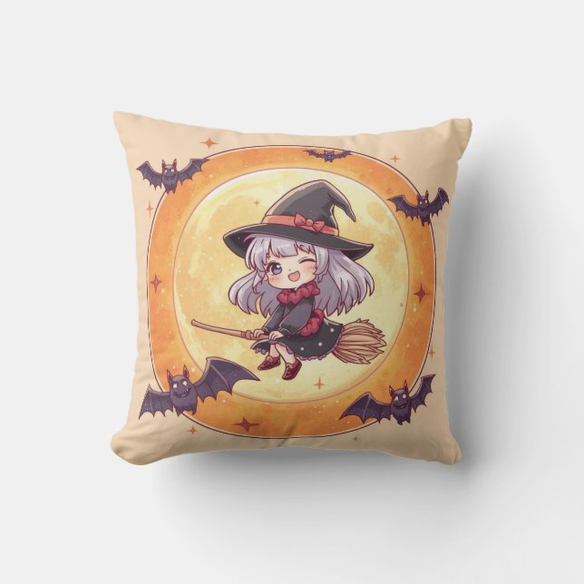 Cute Little Witch Halloween Pillow Kissen (Vorderseite)