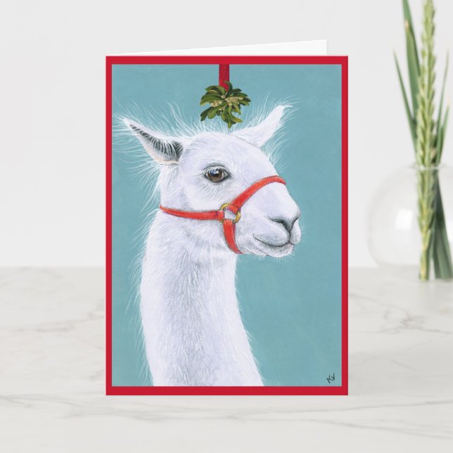 Cute Llama avec carte de Noël Mistletoe (Devant)