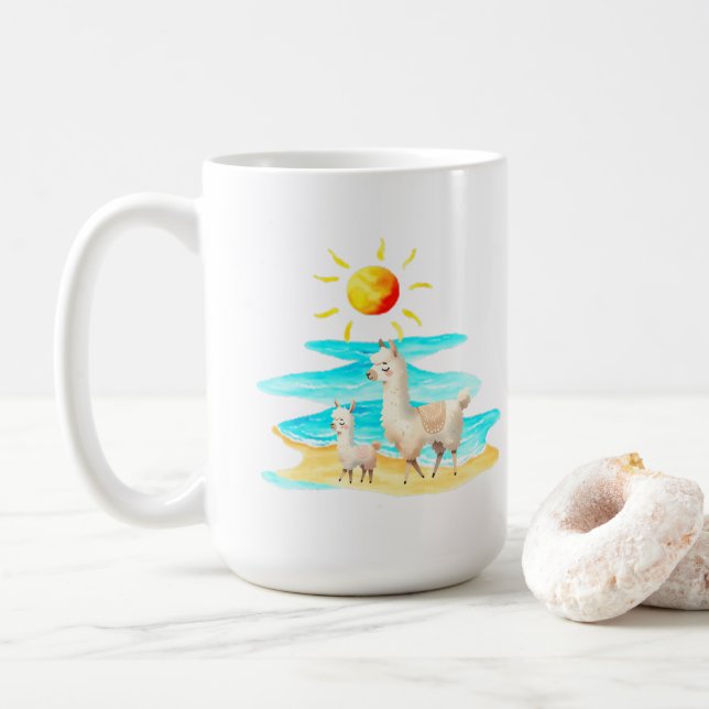Cute Llama Beach Day Kaffeetasse (Mit Donut)