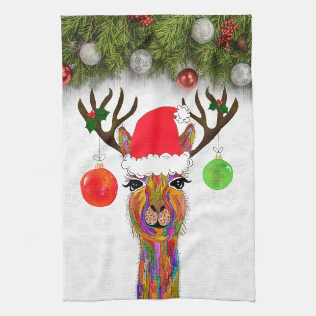 Cute Llama Christmas Serviette de cuisine (Vertical)