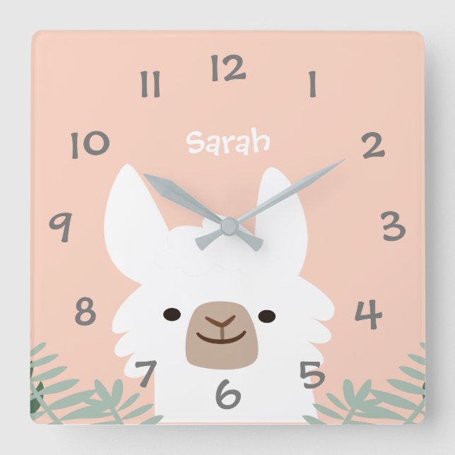 Cute Llama Enfants Nursery Horloge murale (Recto)