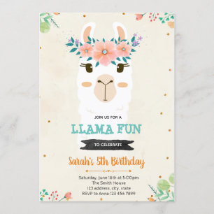 Cute llama face anniversaire douche Invitation