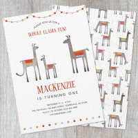 Cute Llama Fun First Birthday Invitation