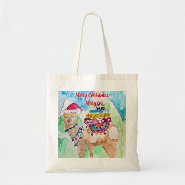 Cute Llama Joyeux art de Noël Filles Sac fourre-to (Devant)