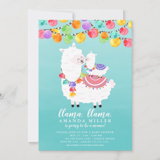 Cute Llama Mama Baby shower Invitation (Devant)