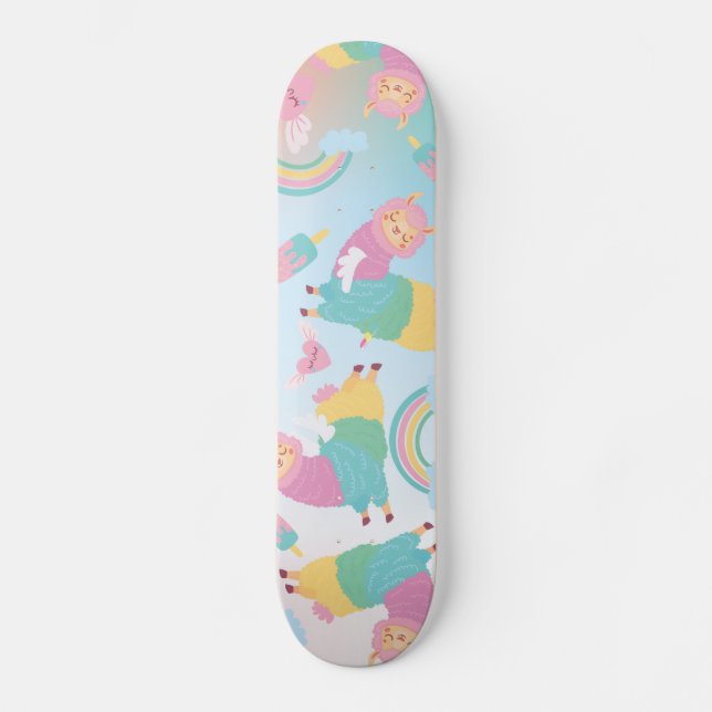 Cute  llama pastels rainbow Kids Girls Skateboard (Vorderseite)