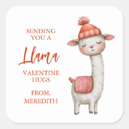 Cute Llama Valentine's Day Label, Valentine Quadratischer Aufkleber