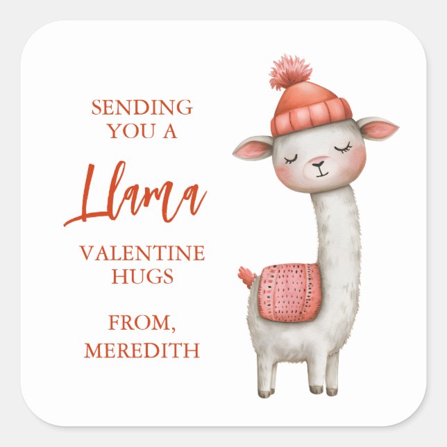 Cute Llama Valentine's Day Label, Valentine Quadratischer Aufkleber (Vorderseite)