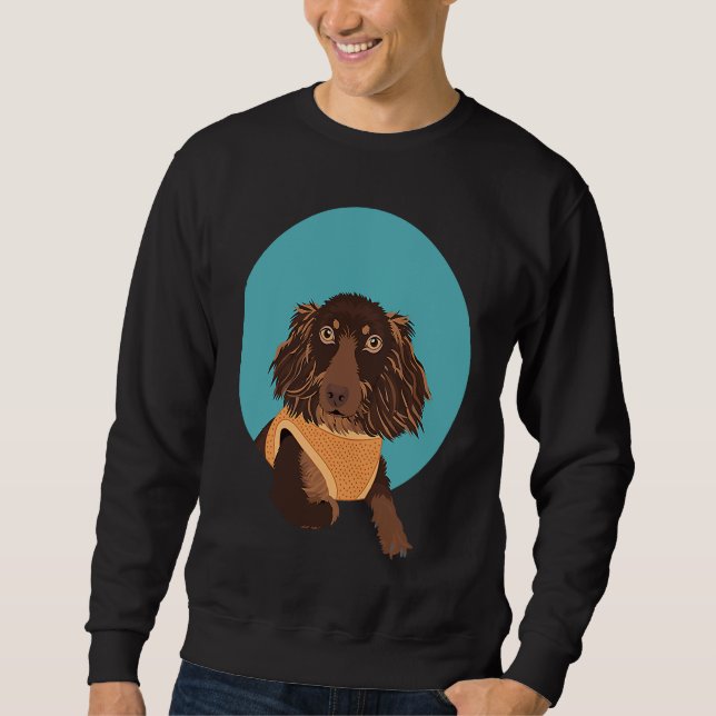 Cute Long Haired Dachshund Sweatshirt (Vorderseite)