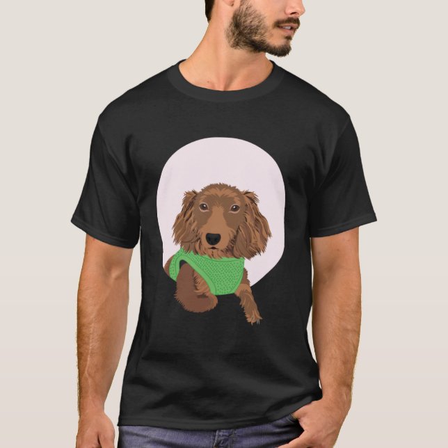 Cute Long Haired Dachshund T-Shirt (Vorderseite)