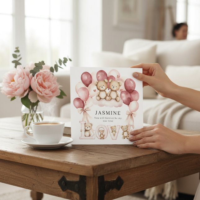 cute Love Balloons Watercolor Valentine Karte (Von Creator hochgeladen)