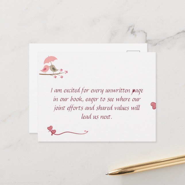 Cute Love Birds Postcard | Shared Future & Growth  Postkarte (Vorderseite/Rückseite Beispiel)
