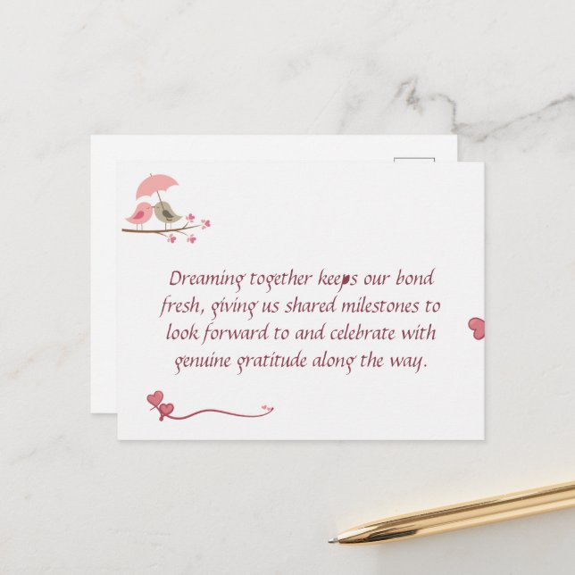 Cute Love Birds Postcard | Shared Future & Growth  Postkarte (Vorderseite/Rückseite Beispiel)