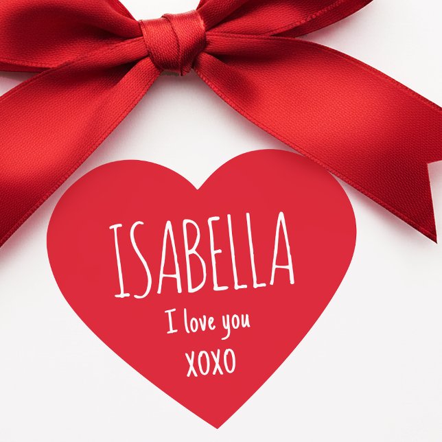 Cute Love Heart Custom Text Name Modern Valentine Herz-Aufkleber (Von Creator hochgeladen)