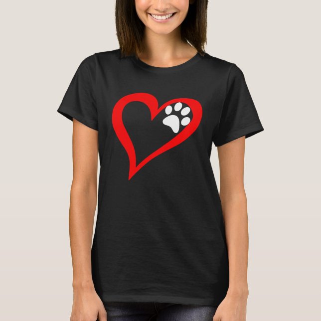 Cute Love Heart Dog Cat Paw Print T-Shirt (Vorderseite)