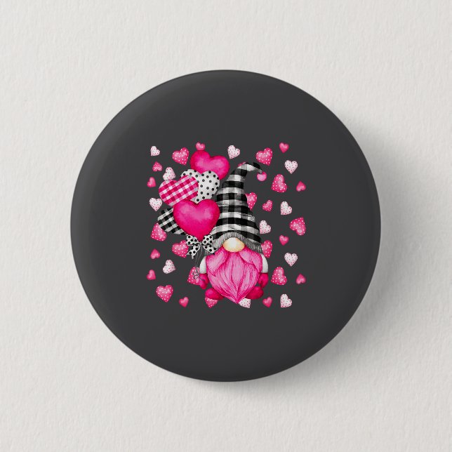 Cute Love Heart Pattern For Her Nk Valentines Gnom Button (Vorderseite)