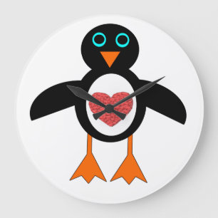 Cute Love Heart Penguin Wall Clock Große Wanduhr