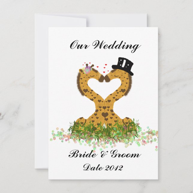 Cute Love Kiss Giraffes Faire-part de mariage de c (Devant)