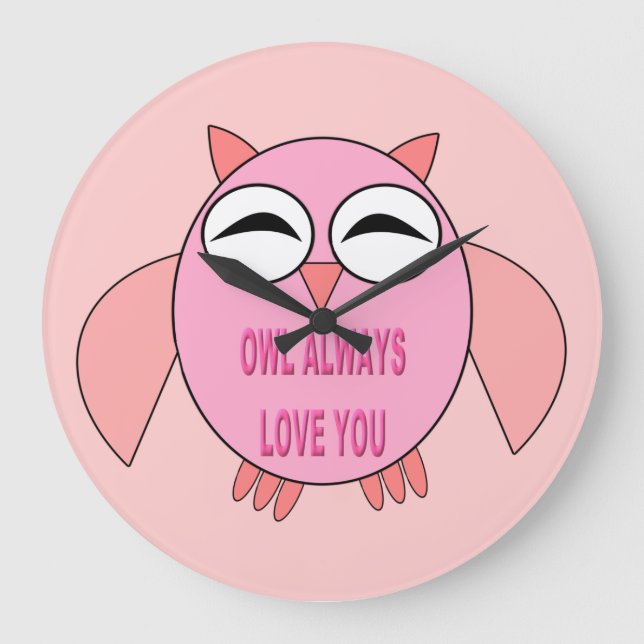 Cute Love Message Owl Wall Clock Große Wanduhr (Vorderseite)