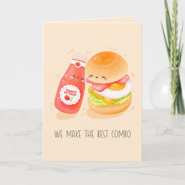 Cute Love pun carte de voeux, hamburger, nourritur (Devant)