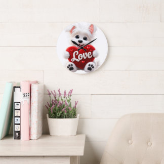 Cute Love Puppy Baby Desig Große Wanduhr