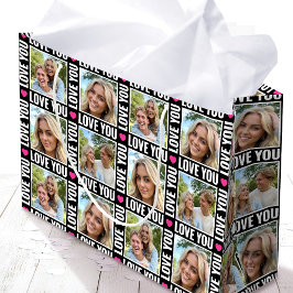 Cute Love You 4 Photo Collage Black Pink Heart Große Geschenktüte